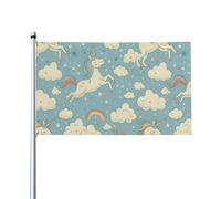 Cartoon Uni-Corn Rainbow, Cloud Bandiera Resistente Alle Intemperie Bandiere Colore Vivido Flag Per Feste Esterno Portico Decorazione 90X150Cm