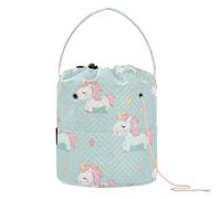 Cartoon Unicorn Carino Verde Filato Tote con Fori Borse di Filato Crochet per Knitting Kit para tejer