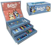 CARTOON Valigetta con colori Bluey e Bingo per bambini set 52 pezzi di colori e cancelleria scatola con cassetti kit disegno e pittura