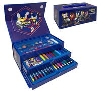 CARTOON Valigetta con colori per bambini Sonic Knuckles Tails set 52 pezzi di colori e cancelleria scatola con cassetti kit disegno e pittura