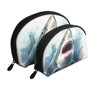 Cartoon verde carino gufo portatile Shell Makeup Bag Set (2 pezzi), borsa da viaggio con cerniera per cosmetici, Squalo nel mare, Taglia unica