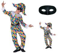 VESTITO CARNEVALE + ACCESSORI ARLECCHINO TRAVESTIMENTO (4/5 ANNI)