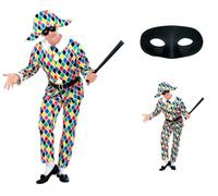 CARTOON VESTITO CARNEVALE + ACCESSORI ARLECCHINO COSTUME MASCHERA TRAVESTIMENTO (M)
