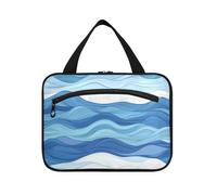 Cartoon Wave Line Blu Bianco appeso viaggio trucco organizzatore con gancio, designer pieghevole kit da toilette per viaggiare donne crociere bolso de mano para hombre M, cartone animato, onda, linea