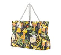 Cartoon Zoo Giraffe Scimmia animale Sandproof Tote Bag Grande con tasche laterali Extra Large Weekender con portabicchieri sul lato
