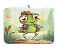Cartoonfunny - Tappetino scolapiatti in microfibra, assorbente, motivo: rana, per cucina, cucchiaio, piatto di vetro, 40,6 x 45,7 cm