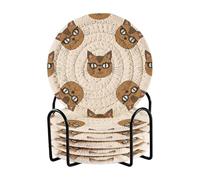 Cartoons Love Brown Cats with Glasses Absorbant Coasters with Holder Set di 6 sottobicchieri per tazze Cucina Decor