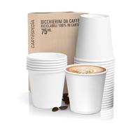 CARTOSPEDÌA - 500 Bicchierini Caffè Carta, 75 ml, Bicchieri Caffe Monouso Biodegradabili per Espresso, Accessori Caffe indispensabili, Espresso Cup Made in Italy 100%, Total White