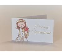 Cartotecnica Italiana 100 Pz Bigliettini Bomboniera Prima Comunione Femminili Umoristici. Impaginati su cartoncini Bianchi f.to A6 con Scritta Prima Comunione e Dettagli grafici Color Oro