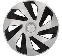 cartrend 4 copricerchi Flow da 14 pollici, per tutti i comuni cerchi in acciaio, realizzati in plastica ABS di alta qualità, resistenti agli urti, verniciatura metallica, verniciabile, nero-argento, 4