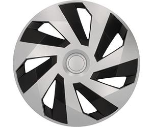 cartrend 4 copricerchi Flow da 14 pollici, per tutti i comuni cerchi in acciaio, realizzati in plastica ABS di alta qualità, resistenti agli urti, verniciatura metallica, verniciabile, nero-argento, 4