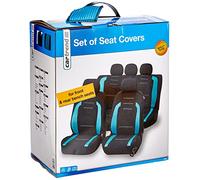 CARTREND Unitec 84984 - Set coprisedili Fashion Bianco, 14 Pezzi, Colore: Blu Ghiaccio