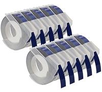 CARTRIDGES KINGDOM 10 Nastri a rilievo 3D 9 mm x 3 m stampa bianca su blu S0898140 compatibili per Dymo Omega e Junior Etichettatrici | plastica, autoadesive