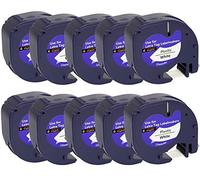 Cartridges Kingdom 10 Nastri compatibili per DYMO LetraTag 91201 S0721610 (12mm x 4m), plastica, nero su bianco
