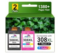 Cartucce 308 XL compatibili con HP 308 XL Multipack per Envy 6120e, 6132e, 6520e, 6100e, 6532e, 6110e, 6122e, 6130e, 6132e, 6155e, 6530e, Deskjet 4320, 2920, 291. 0 292 2 pezzi