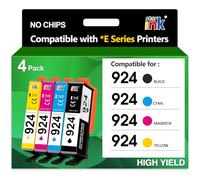 Cartucce 924 Compatibili con HP 924 per HP OfficeJet Pro 8120 OfficeJet Pro 8122e 8132e 8124e 8132e 8135e 8134e 8125e, Nero, Ciano, Magenta, Giallo,4 Pack (Non con Chip)