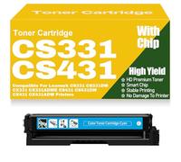 Cartucce di toner compatibili 20N20C0 20N20K0 20N20M0 20N20Y0 ad alta capacità per Lexmark CS331 CS331DW CX331 CX331ADWE CS431 CS431DW CX431 CX431ADW Stampanti con chip,Cyan-CS331