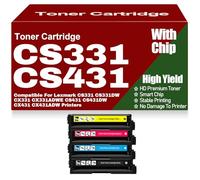 Cartucce di toner compatibili CS331 CS431 nero giallo magenta ciano, sostituzione per Lexmark CS331 CS331DW CX331 CX331ADWE CS431 CS431DW CX431 CX431ADW,4Pack-CS331