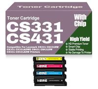 Cartucce di toner CX331 CX431 CS331 CS431 con chip 20N20C0 20N20K0 20N20M0 20N20Y0 compatibili per Lexmark CS331 CS331DW CX331 CX331ADWE CS431 CS431DW CX431 CX431ADW,4Pack-CS331