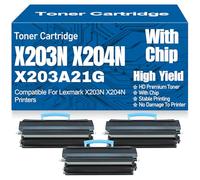 Cartucce di toner nero ad alta capacità X203A21G X203N X204N Cartuccia di toner Compatibile per Lexmark X203N X204N Stampanti con chip 2500 pagine,X203A21G-3PC