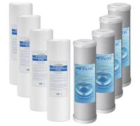 CARTUCCE FILTRO FILTRAZIONE ACQUA KIT FILTRI 10" SEDIMENTI PP + CARBONI CTO RICAMBIO SOSTITUZIONE IMPIANTO IDRICO OSMOSI DOMESTICO FILTRAGGIO UNIVERSALE (8)