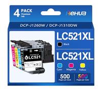Cartucce per Stampanti LC521 Compatibili per Brother LC521 Cartucce 521 | LC 521 LC-521VAL Compatibil per Brother DCP-J1310DW DCP-J1360DW DCP-J1460DW DCP-J1313DW DCP-J1260W (521BK, 521C, 521M, Y)