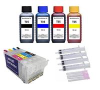 Cartucce ricaricabili con Auto Reset Chips T35 XL + 400 ml di inchiostro nero, ciano, magenta, giallo compatibile con Epson Workforce Pro WF-4720, WF-4725 WF-4730, WF-4735, WF-4740
