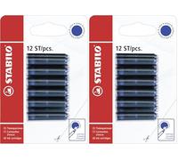 Cartuccia Refill per Penna Roller/Stilografica - STABILO - Pack da 12 - Colore Blu (Confezione da 2)