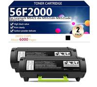Cartuccia Toner ad alta Capacità 56F2000 Black Compatibile Ricambio per Lexmark MS421dw MS521dn MX521ade MX622ade Stampante ,Black- 2 pack