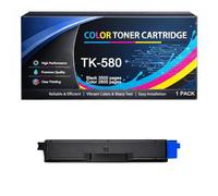 Cartuccia Toner TK580 con Chip Compatibile per Kyocera TK 580 TK-580K TK-580C TK-580M TK-580Y Alta Capacità per ECOSYS P6021cdn FS-C5150DN Stampanti,Cyan-1pack