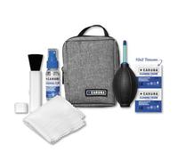 Caruba Kit di Pulizia Tutto in Uno | Kit di Manutenzione Ultimo per Macchina Fotografica e Attrezzature con Soffitto, Spazzola, 20 Salviette Pulizia Bagnata | Spray e Panno in Microfibra