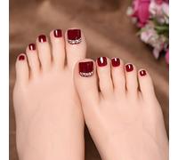 Carufin 24 pezzi di cristallo quadrato unghie finte lucide stampa sulle unghie dei piedi corte acrilico unghie finte unghie dei piedi artificiali per donne ragazze (D)