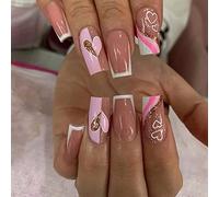 Carufin 24 PZ Bella Coniglio Coffin Chiodo Falso Rosa Graduale Flash Stampa su Unghie Medio Lungo Balletto Artificiali Chiodi Falsi per Le Donne Ragazze (D)