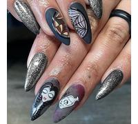 Carufin 24 Pz Halloween Spider Web Dark Frosted False Unghie Zombie Sposa Punta Punta Falsa Unghie Premere Su False Unghie