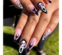 Carufin 24 Pz Halloween Unghie False Charm Male Amore Scheletro Unghie False Punta Lunga Nail Press On False Nails