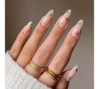 Carufin 24 PZ Moon Stars Falso Nail Amore Cuore Onda Perla Acrilica Chiodi Falsi Stampa su Unghie Artificiali Puntate Chiodi Falsi per le Donne Ragazze (A)