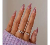 Carufin 24 PZ Moon Stars Falso Nail Amore Cuore Onda Perla Acrilica Chiodi Falsi Stampa su Unghie Artificiali Puntate Chiodi Falsi per le Donne Ragazze (E)