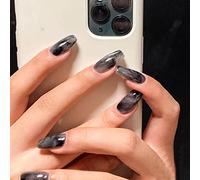Carufin 24 Pz Nero Bevel Francese Serpente Falsi Unghie Diablo Stile Acrilico Falso Nail Amore Cuore Stampa Artificiale su Unghie per le Donne Ragazze (D)