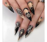 Carufin 24 Pz Punk Cranio Notte Falso Chiodo Rosa Cristallo Oscuro Chiodi Halloween Punta Lunga Punta Punta Chiodo Stampa Su Chiodi Falsi