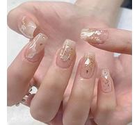 Carufin 24 PZ Scacchiera Stella Luna Nail Stickers Platinum Polvere Stelle Cristallo Falso Nail Stickers Stampa su unghie false Uso quotidiano Unghie Artificiali (E)