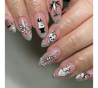 Carufin 24 Pz Spider Cuore Rosso Cranio Viso Chiodo Falso Medio Lungo Halloween Serpente e Scorpione Chiodi Falsi Stampa Su Chiodi Falsi (A)