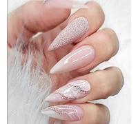 Carufin 24Pcs Plum Blossom A Punta Lunga Francese unghia Finto Cristallo Acrilico Pressate Per Balletto