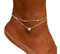 Carufin Ananas Cavigliera Braccialetti Multilayer Amore Tartaruga Beaded Cavigliera Accessori Estate Beach Foot Gioielli per le Donne Ragazze (Cavigliera d'argento dell'amore)