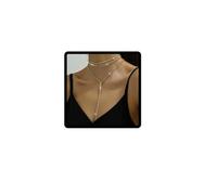 Carufin Collana girocollo a Y con strass a strati, catena tennis lunga e scintillante da donna (Oro)