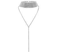 Carufin Collana lunga a più file con catena da tennis in cristallo argento con strass, collana girocollo, gioielli per donne e ragazze (10 righe)