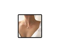 Carufin Doppio Strato Collana Pendente Cuore Amore Quattro Petali Fiore Clavicola Catena Girocollo Collane Gioielli Catena Regolabile per Donne e Ragazze (Amore Cuore Argento)