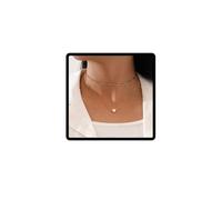 Carufin Doppio Strato Collana Pendente Cuore Amore Quattro Petali Fiore Clavicola Catena Girocollo Collane Gioielli Catena Regolabile per Donne e Ragazze (Amore cuore d'oro)