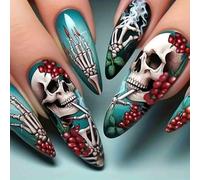 Carufin Gotico Halloween cranio unghie arte disegni, unghie lunghe Stiletto premere, scheletro e rose modelli 3 stili per le donne (B)