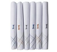 Caruso Italy Fazzoletto da uomo con monogramma iniziale (A-Z) ricamato, 100% puro cotone, base bianca con bordo colorato, confezione da 6, I, 46