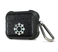 Carveit Case per AirPods Pro 3 2025 Gen Custodia, Unico Cover Incisione in legno e intarsio di cozze compatibile con AirPods Pro 3 Gen con titanio Moschettone (Legno nero-Fiori di mandala)